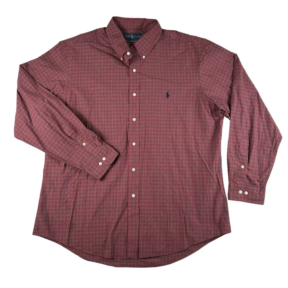 Ralph Lauren Shirt Mens XL Red Plaid Long Sleeve Button Down Custom Fit Pony